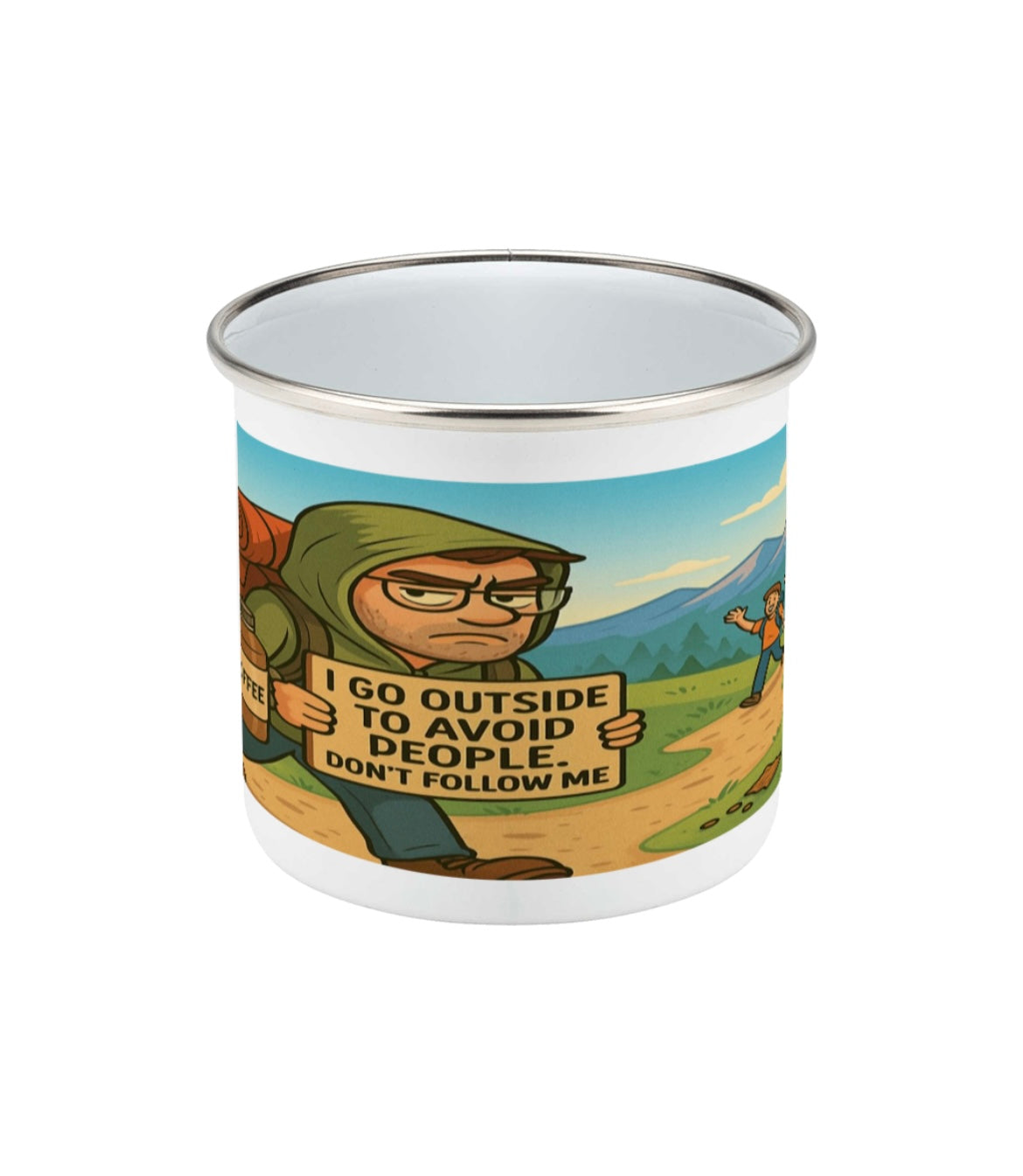 I Go Outside to Avoid People - Funny Enamel Camping Mug for Him