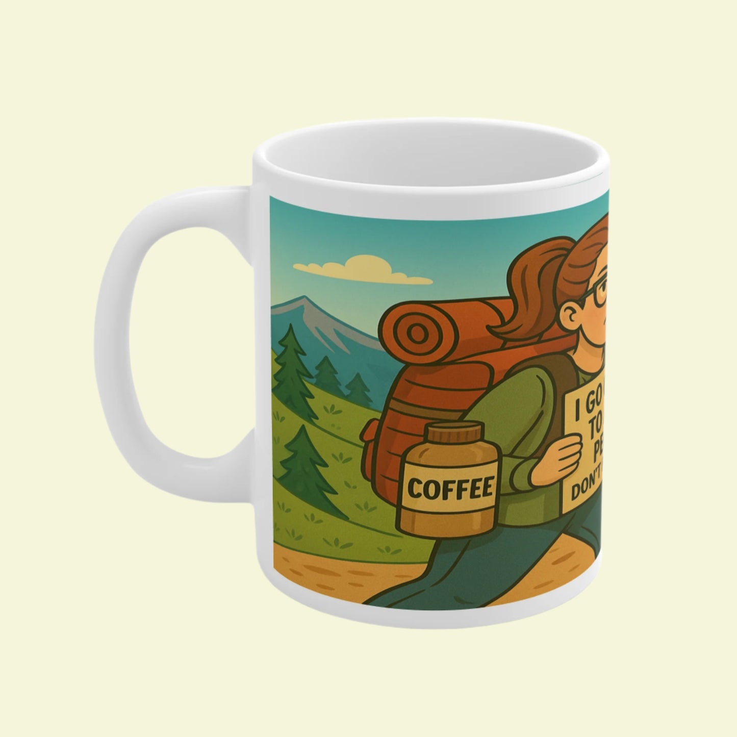Funny ceramic hiking mug - avoid people theme