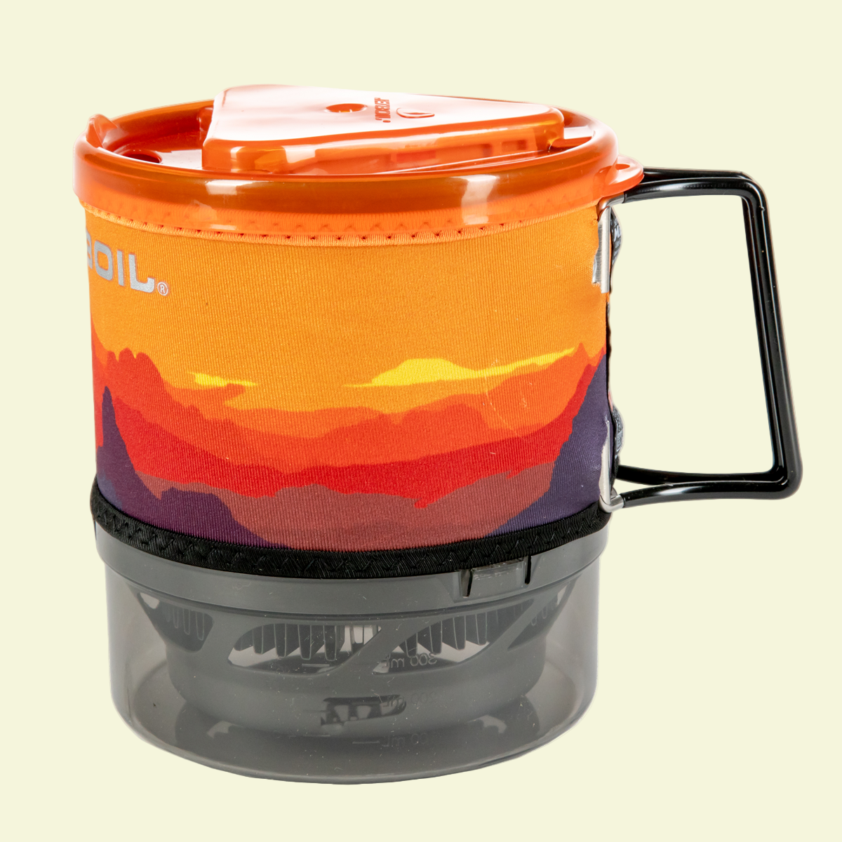 Colorful camping mug with a handle on a white background