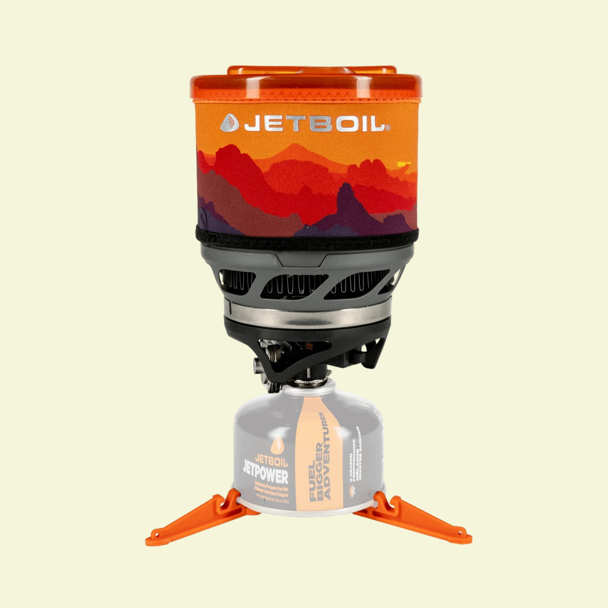 Jetboil stove with colorful design on a white background