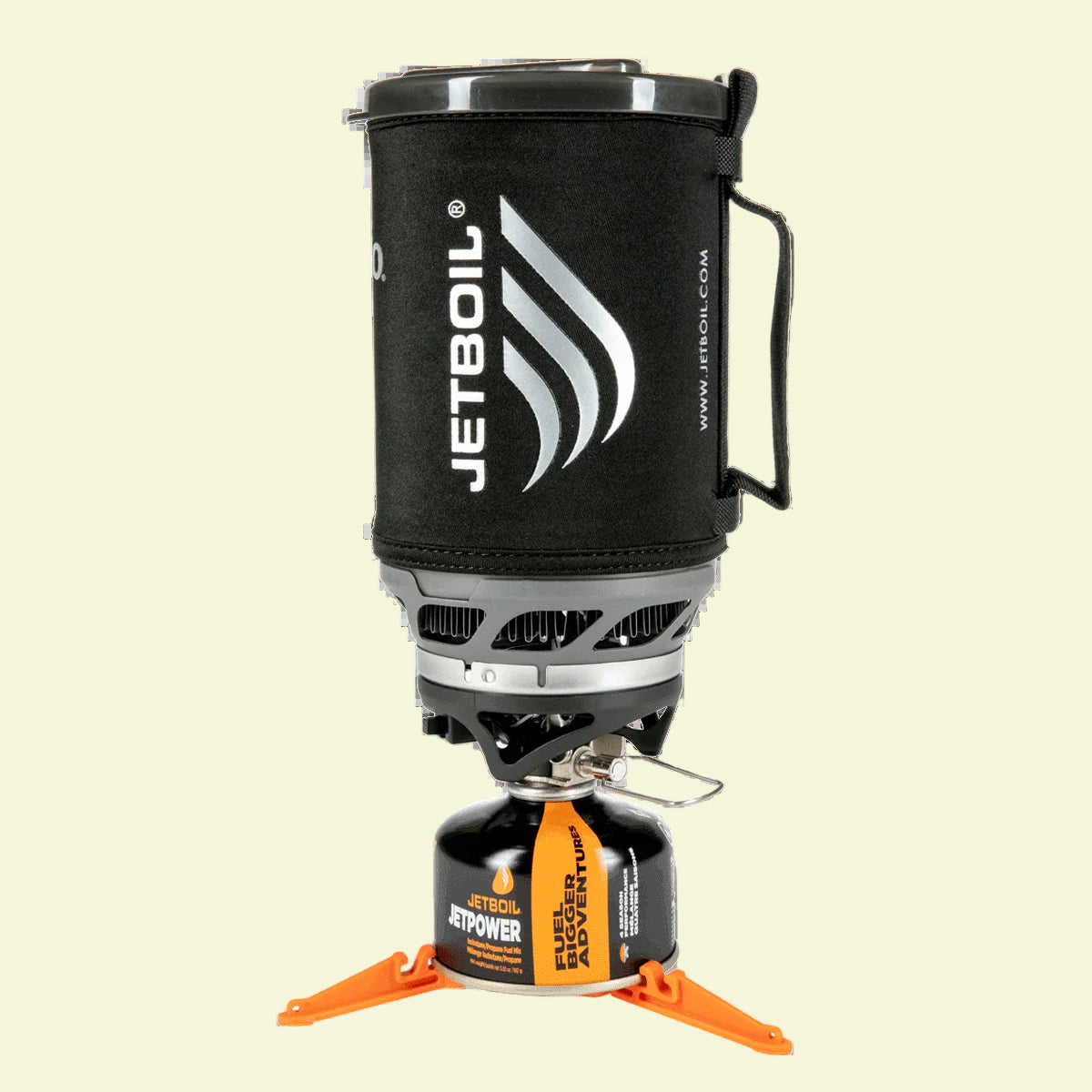 Jetboil cooking system with a black carrying case on a white background
