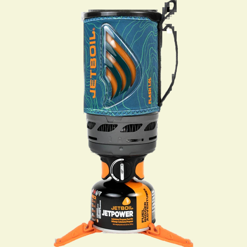 Jetboil stove system with fuel canister on a white background