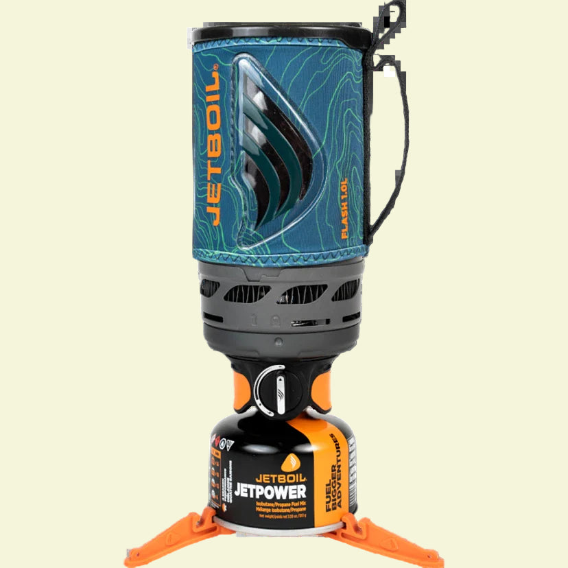 Jetboil stove system with fuel canister on a white background