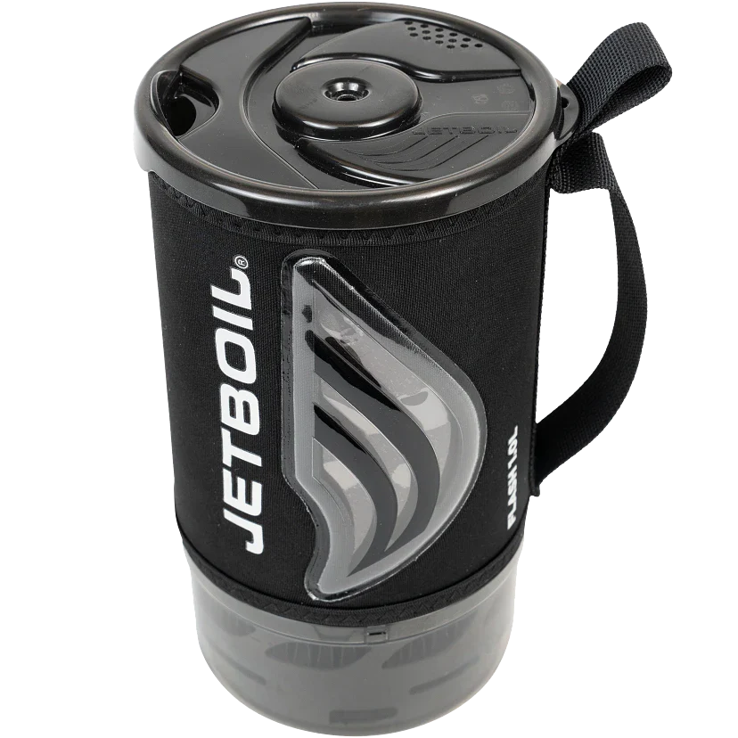 Black Jetboil mug with handle on a white background