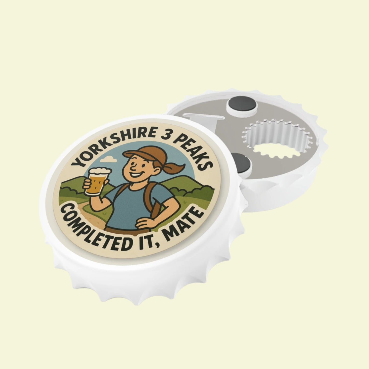 The Obese Hiker magnetic bottle opener - Yorkshire 3 Peaks Completed It Mate for her