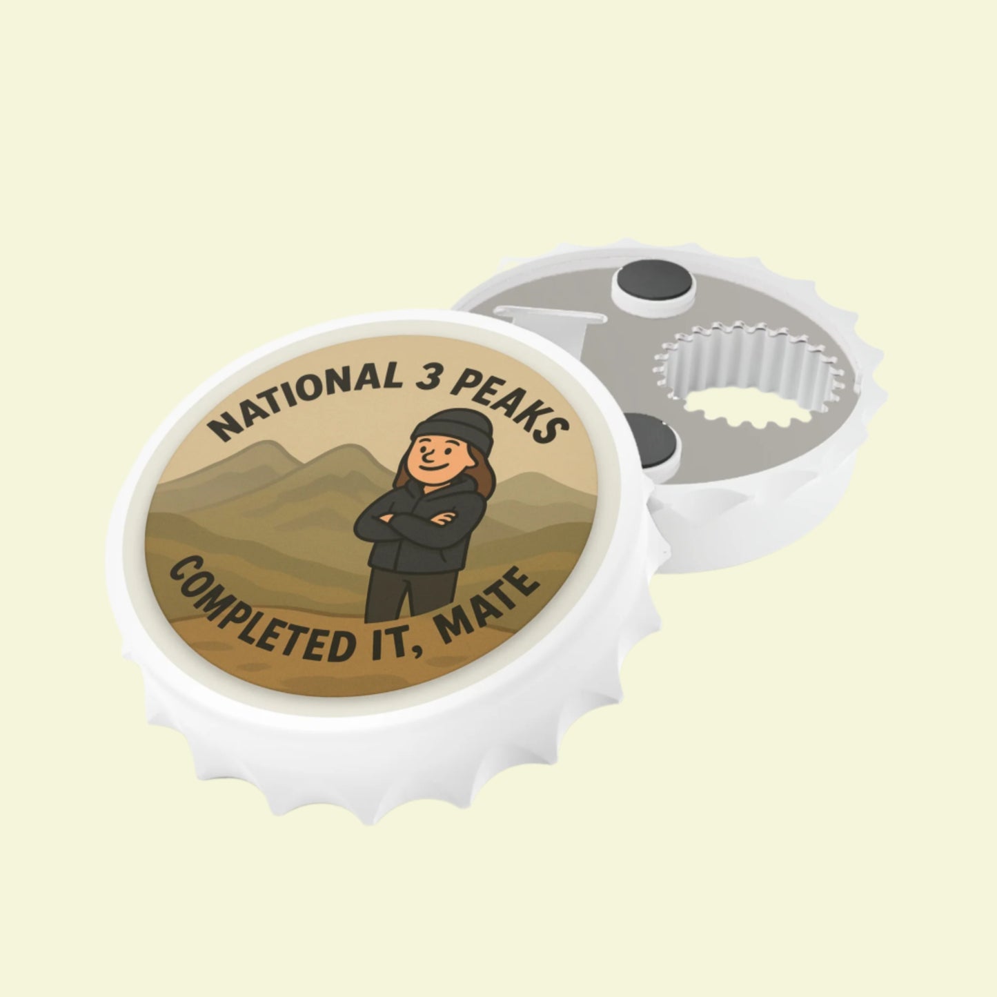 Sarcastic bottle opener for female peak baggers - National 3 Peaks Completed It Mate