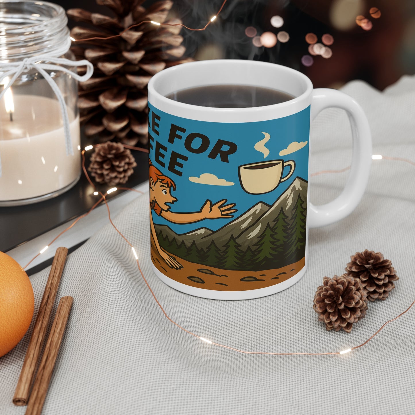 Will Hike for Coffee ceramic coffee mug - gift for outdoorsy women