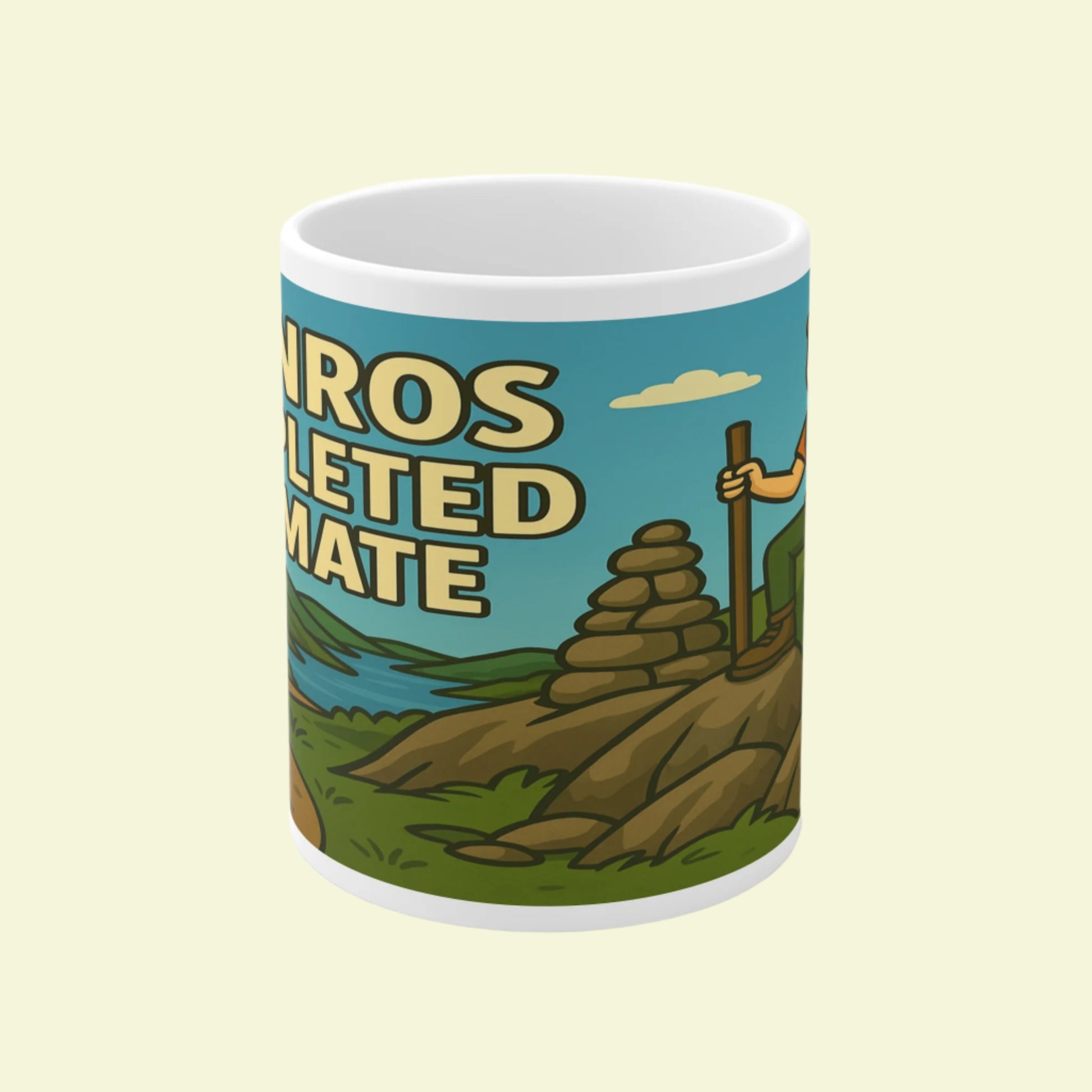Outdoor ceramic mug for men - Munros Completed It Mate slogan