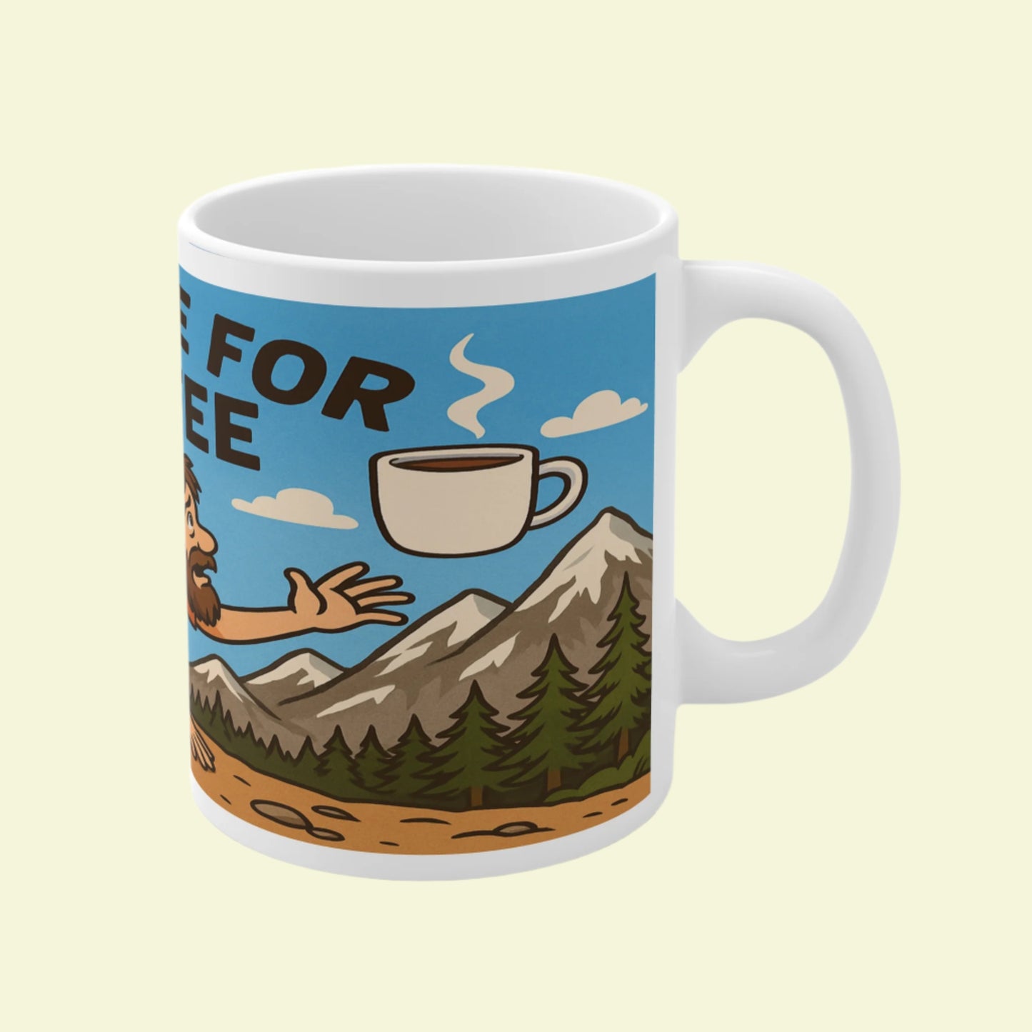 Ceramic mug for men who start hikes with coffee - Will Hike for Coffee
