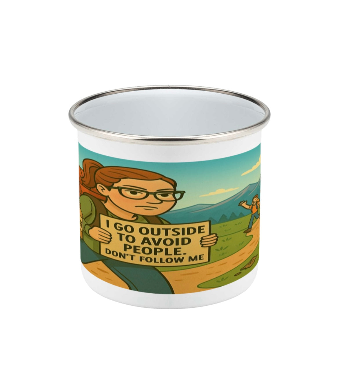 I Go Outside to Avoid People - Funny Enamel Camping Mug for Her