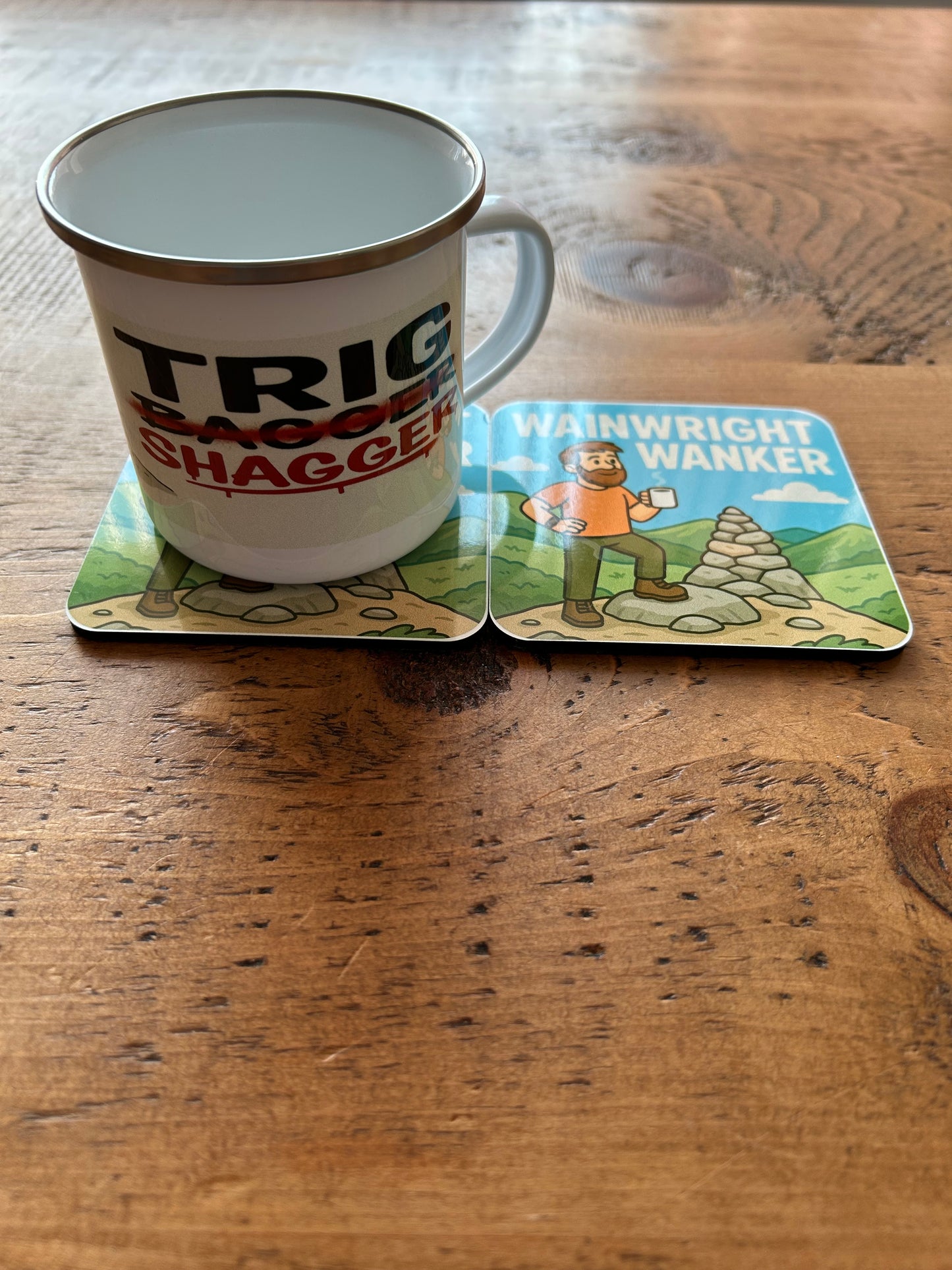 Trig Bagger Mug - Funny Hiking Gift for Him | Enamel Coffee Cup for Outdoor Lovers