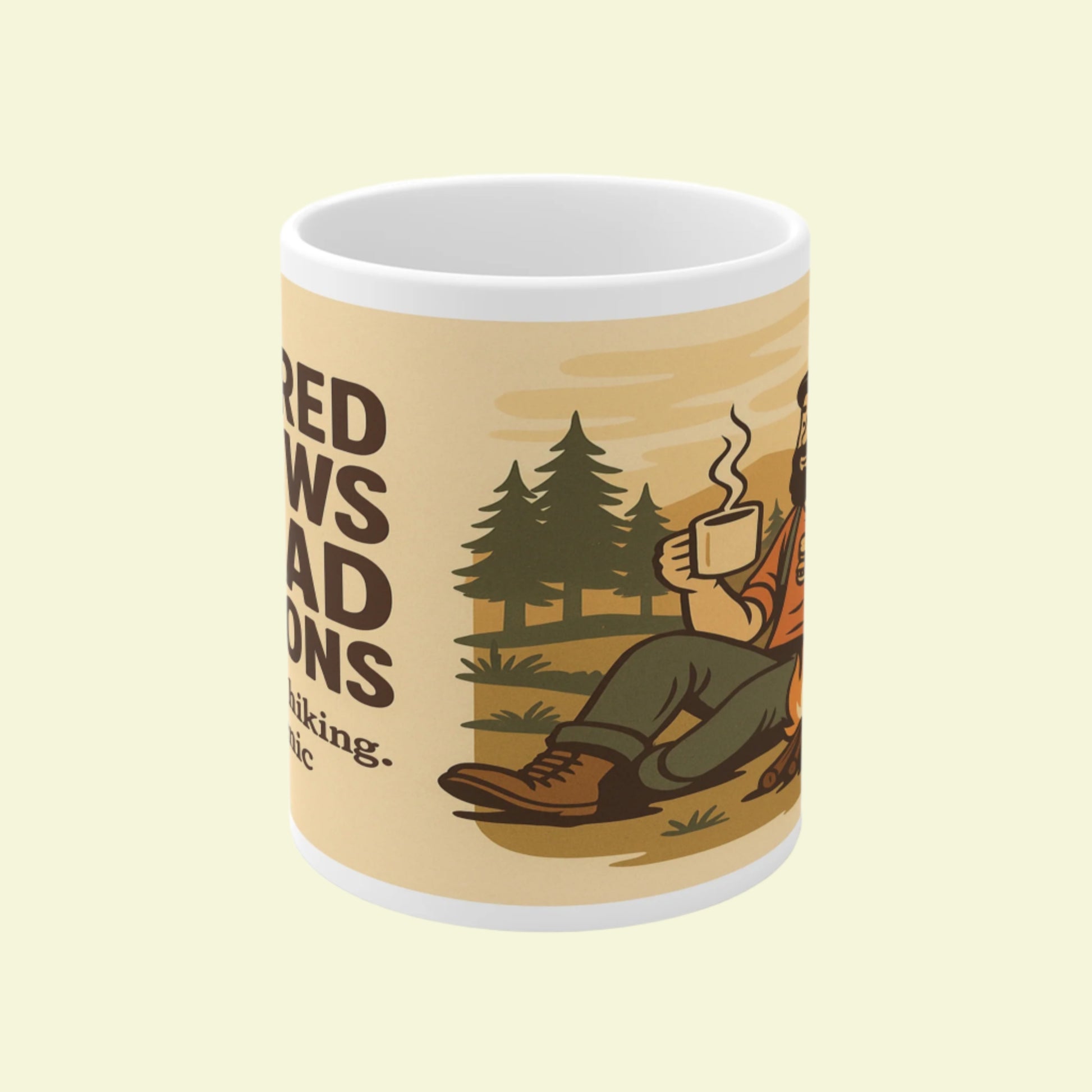 Funny Powered by Brews and Bad Decisions mug for men - ceramic hiking gift
