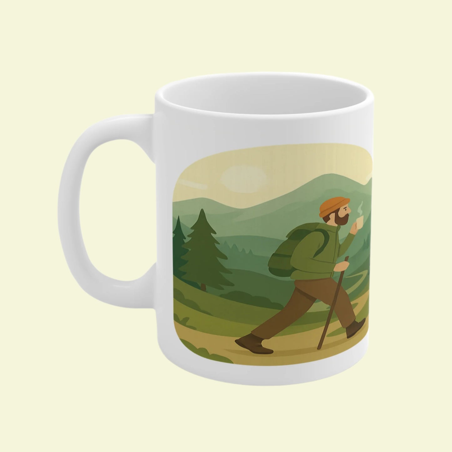 Sarcastic ceramic mug for male hikers - I Hike Better After Coffee