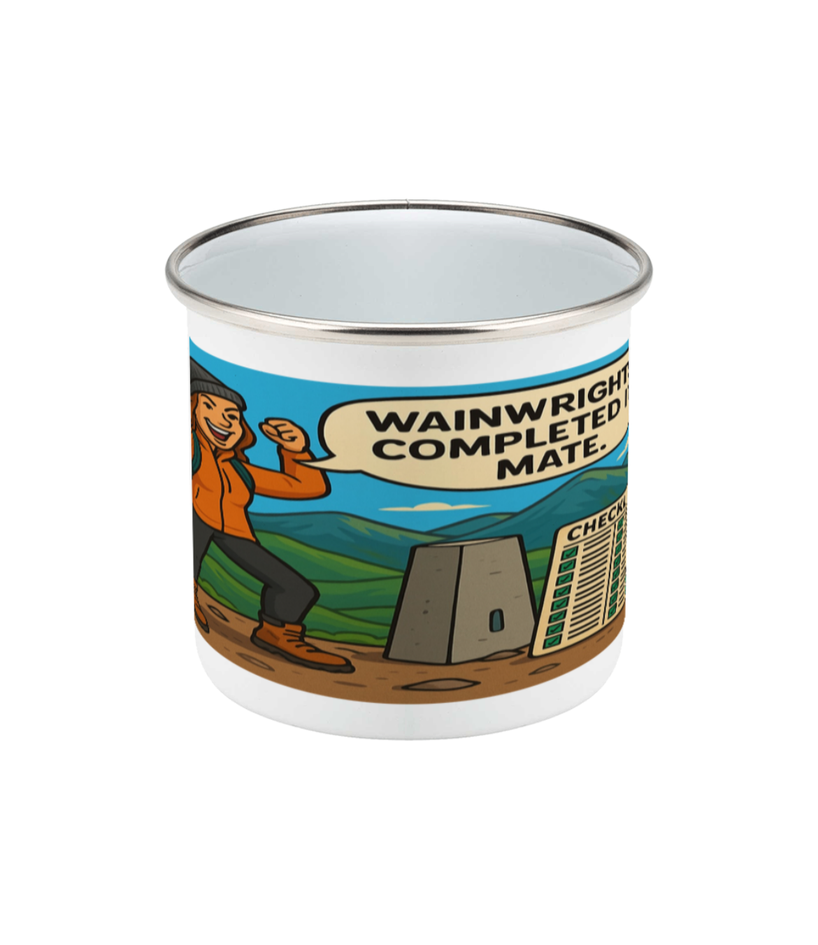 Wainwrights? Completed it,mate - Funny Hiking Gift for Her | Enamel Coffee Cup for Outdoor Lovers