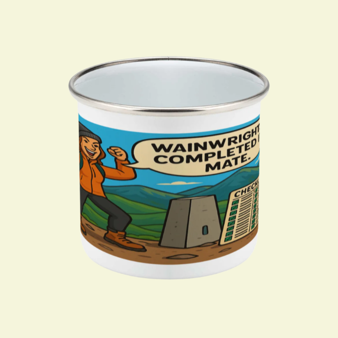 Lake District Enamel mug for women who hike Wainwrights - funny design