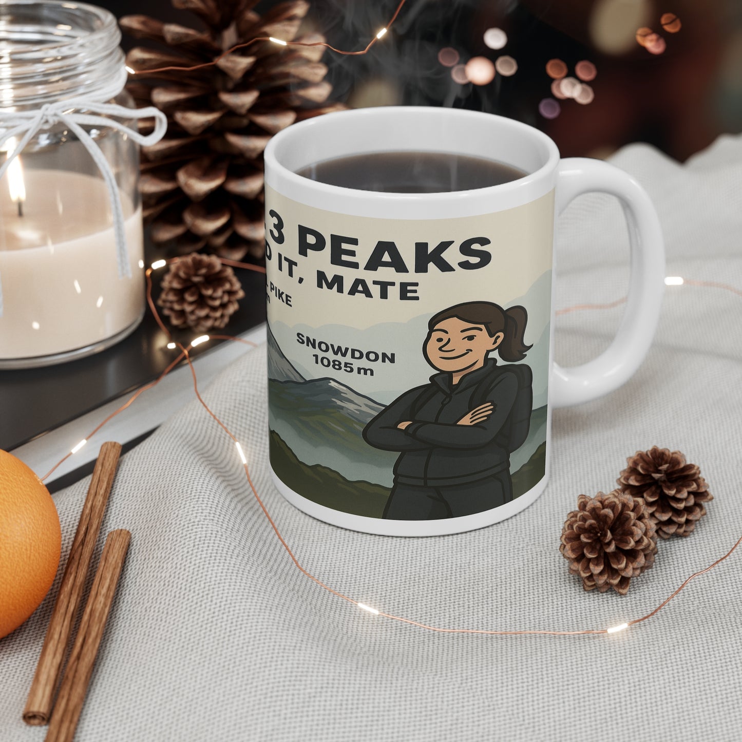 Ceramic mug for adventurous women - National 3 Peaks Completed It Mate theme
