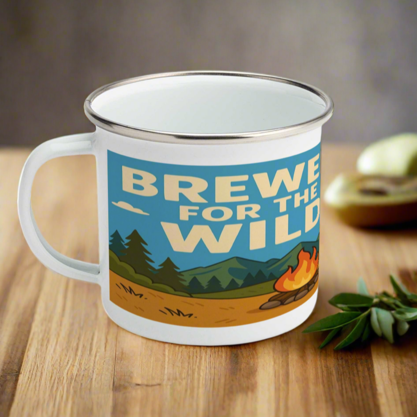 Funny Brewed for the Wild enamel mug for men - hiking gift