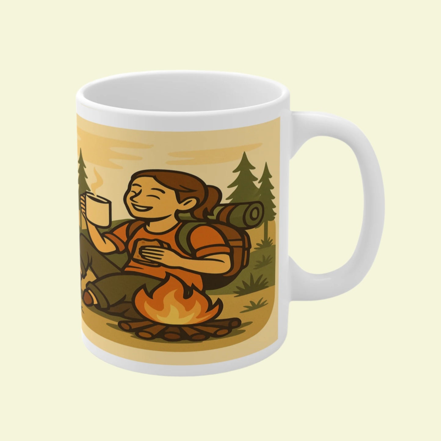 Funny outdoors ceramic mug for female walkers - Powered by Brews and Bad Decisions
