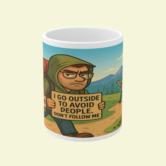 Novelty ceramic mug for guys who hate crowds - I Go Outside to Avoid People