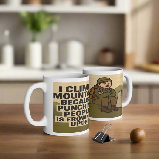 I Climb Mountains ceramic mug for her - The Obese Hiker