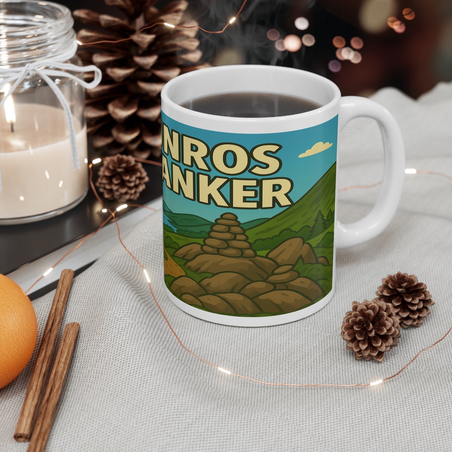 Walking and hiking ceramic mug for him - Munro Wanker theme