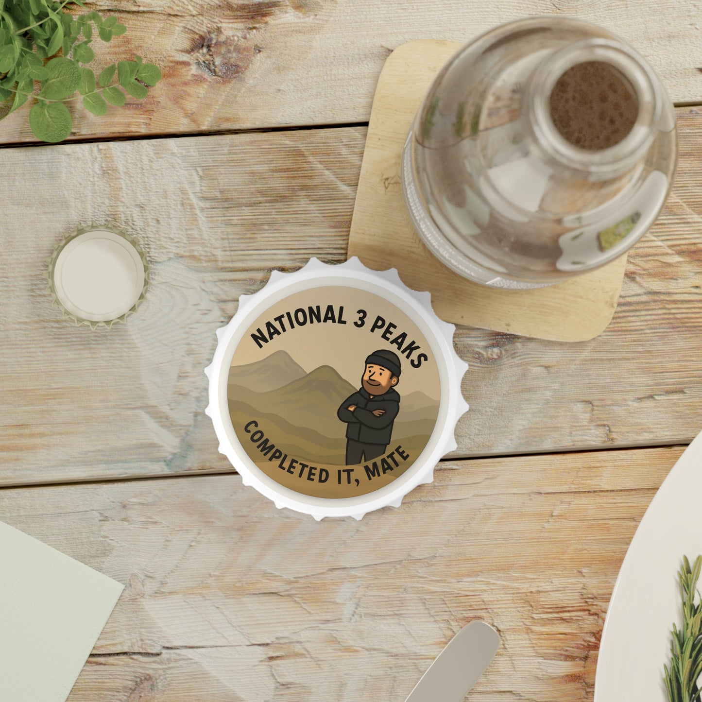 Walking and hiking bottle opener for him - National 3 Peaks Completed It Mate style
