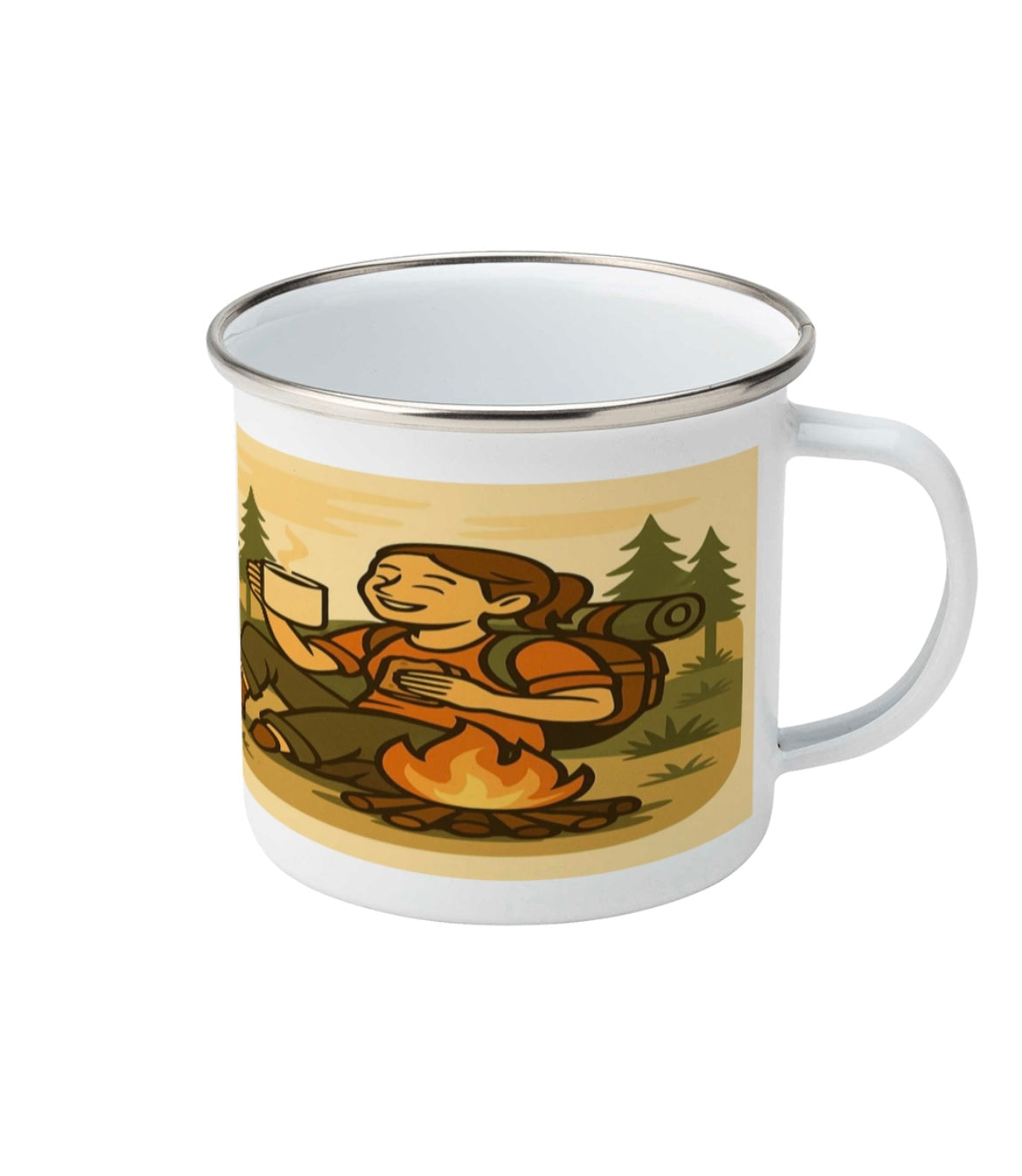 Powered by Brews and Bad Decisions - Funny Hiking Gift for Her - Enamel Coffee Cup for Outdoor Lovers