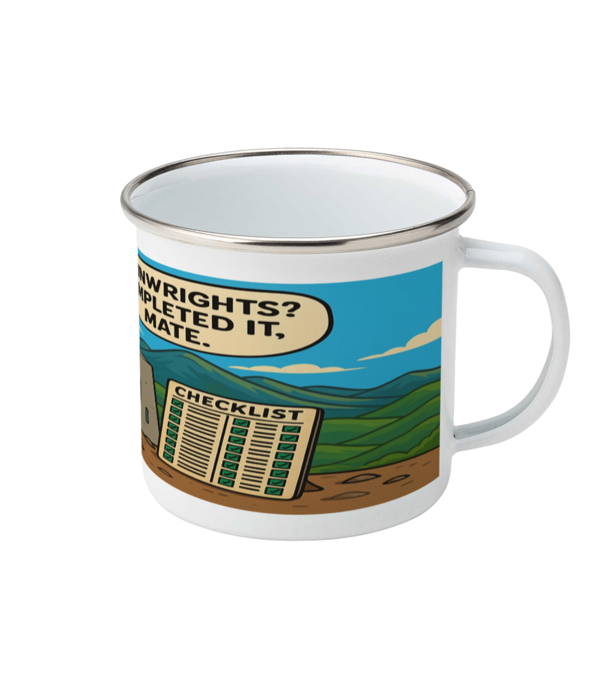 Wainwrights? Completed it,mate - Funny Hiking Gift for Her | Enamel Coffee Cup for Outdoor Lovers
