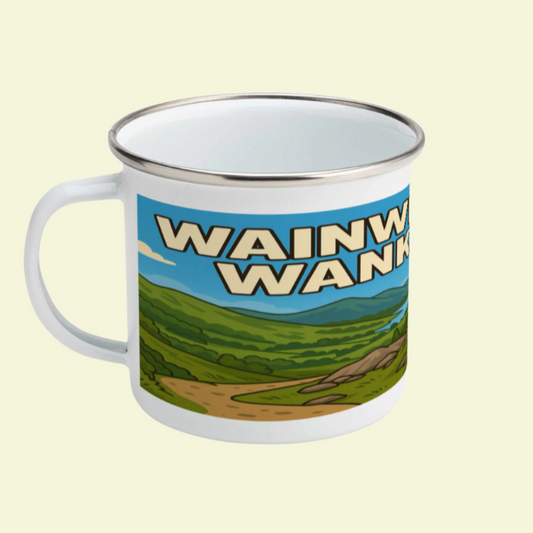 Humorous Lake District enamel mug for women who love Wainwrights - The Obese Hiker