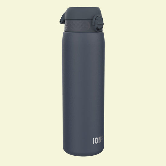 Navy insulated bottle with 'ION' branding on a white background