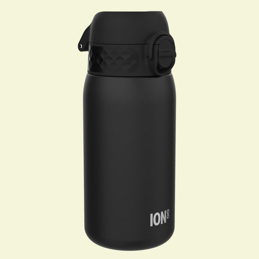 Black water bottle with a cap on a white background
