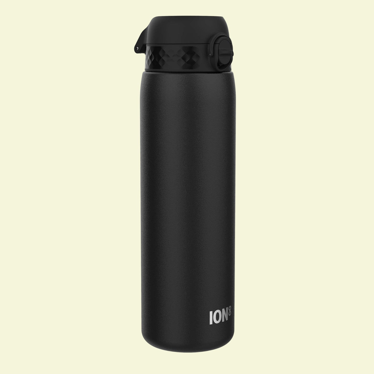 Black insulated bottle with a lid on a white background