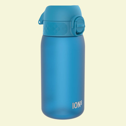 Blue water bottle with a white background