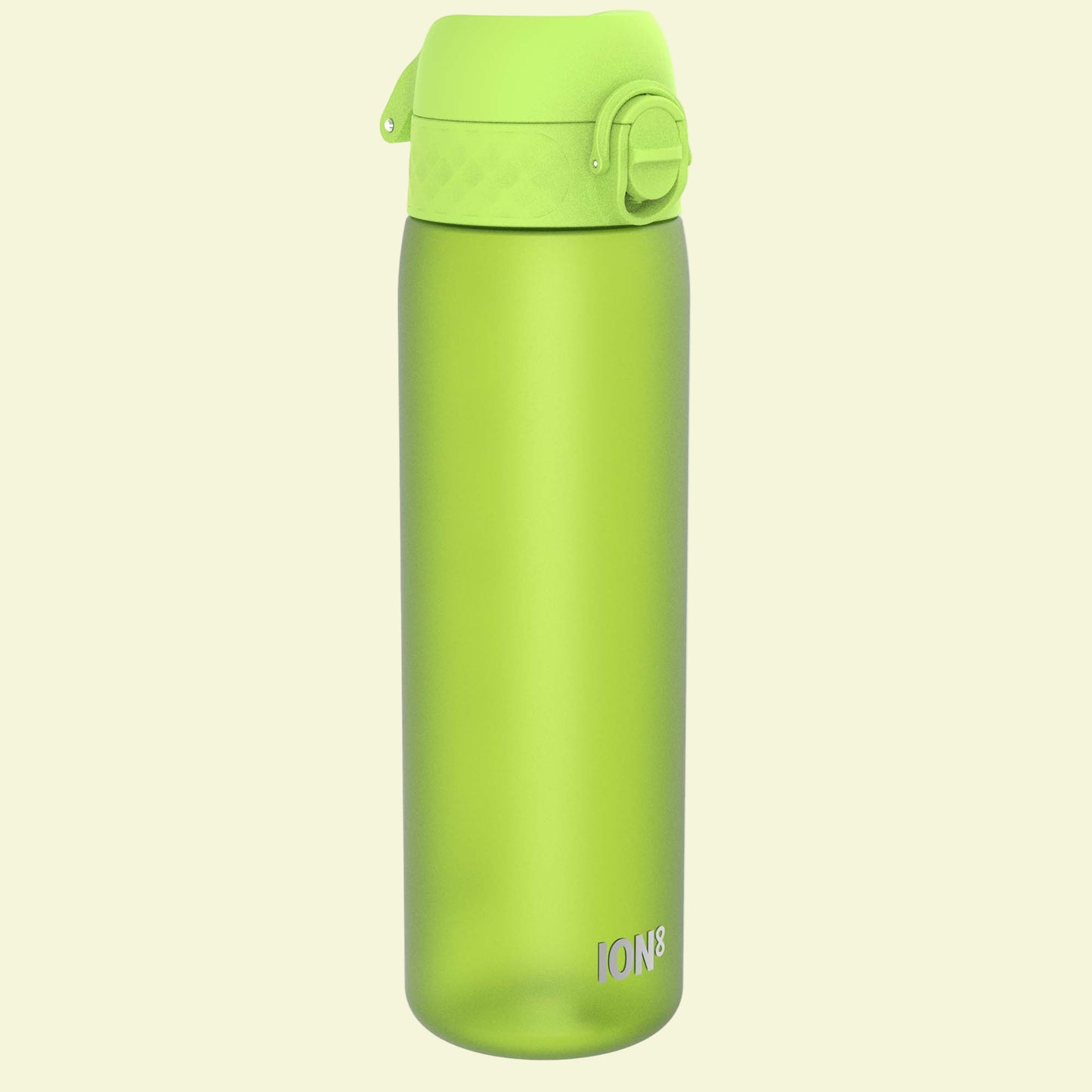 Green water bottle with a cap on a white background