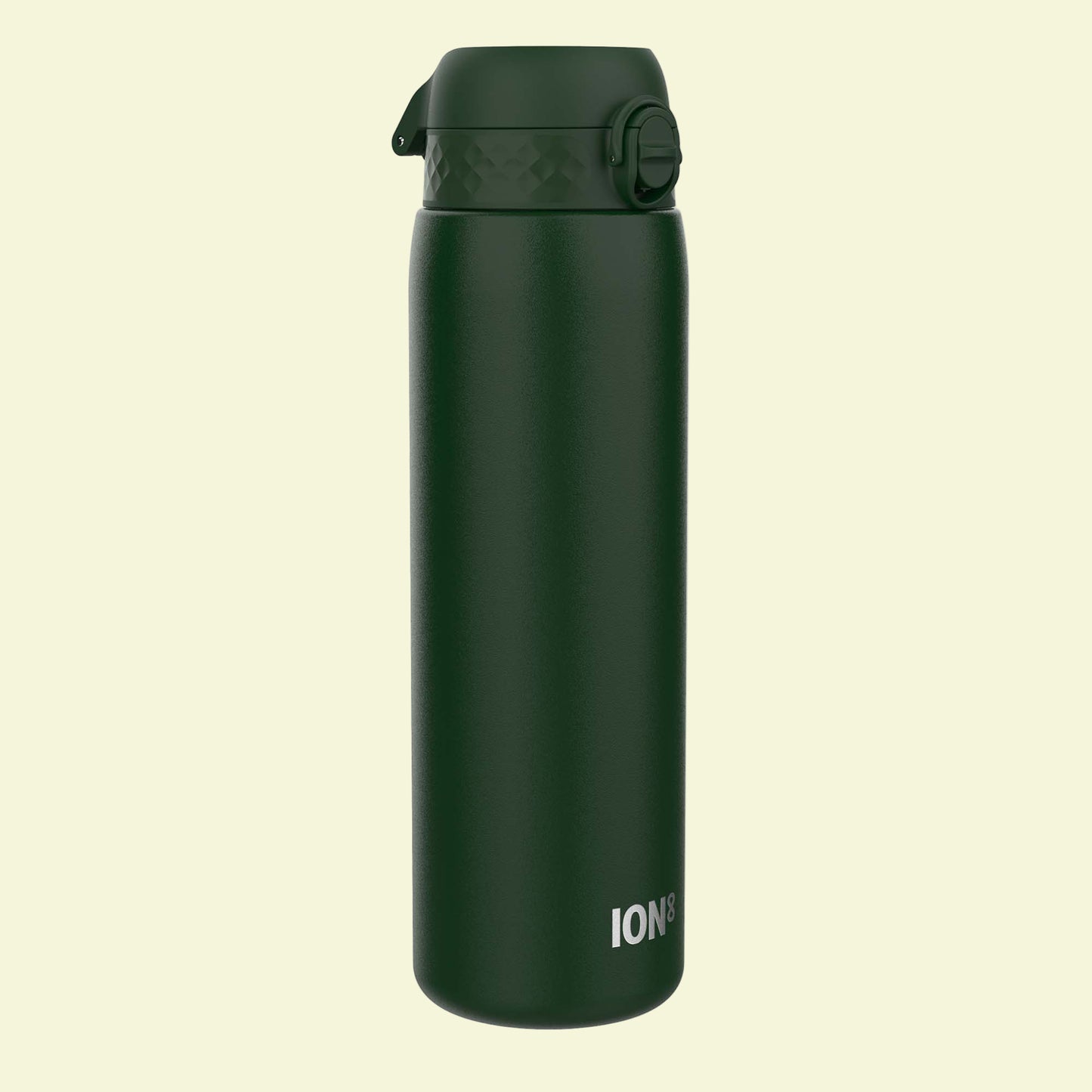 Green insulated bottle with a lid on a white background