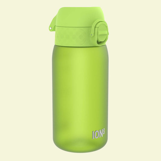 Green water bottle with a lid on a white background