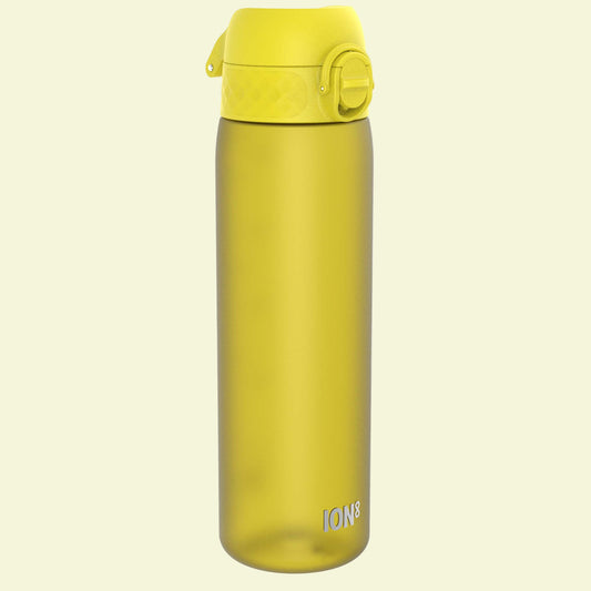Yellow water bottle with a lid on a white background