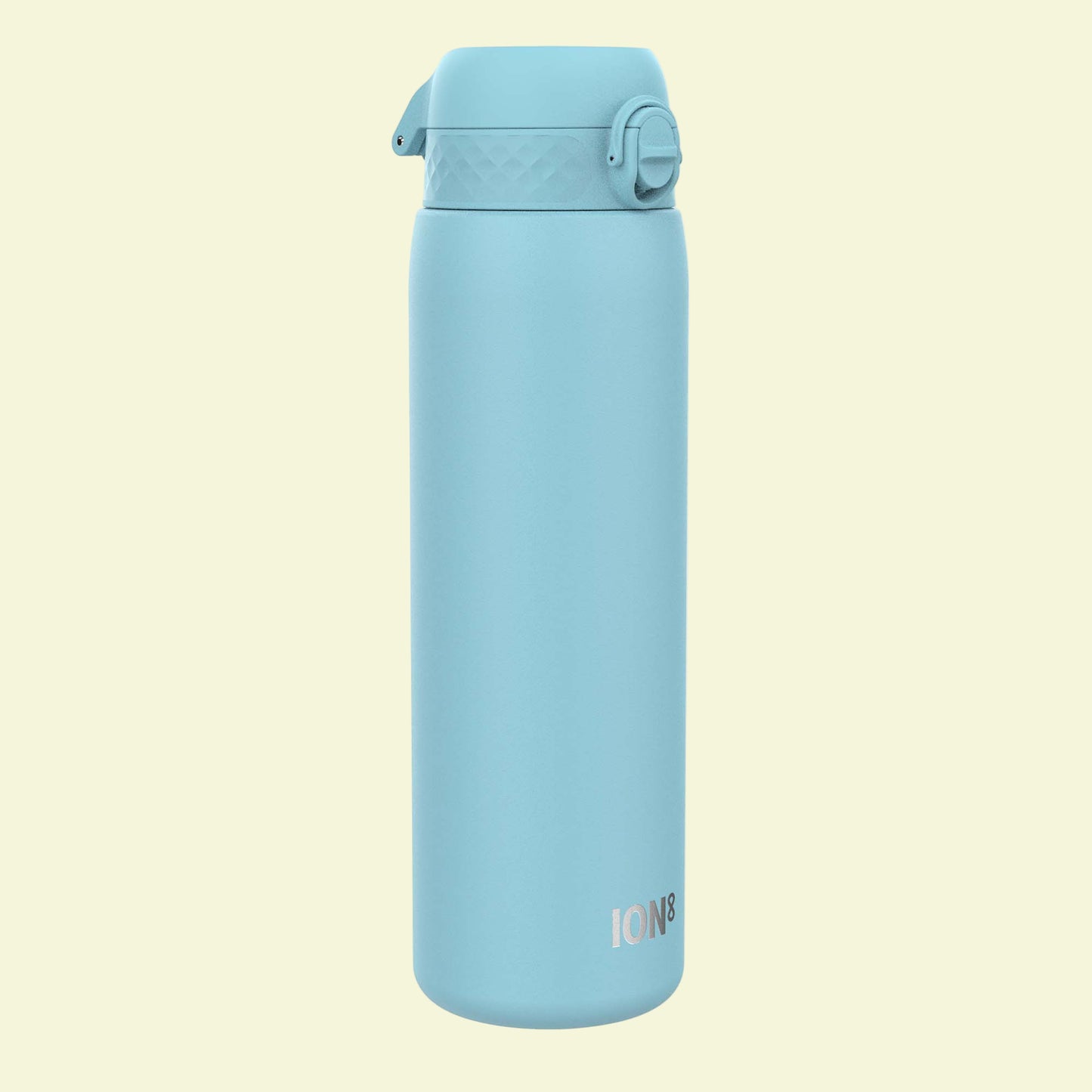 Light blue water bottle with a white background