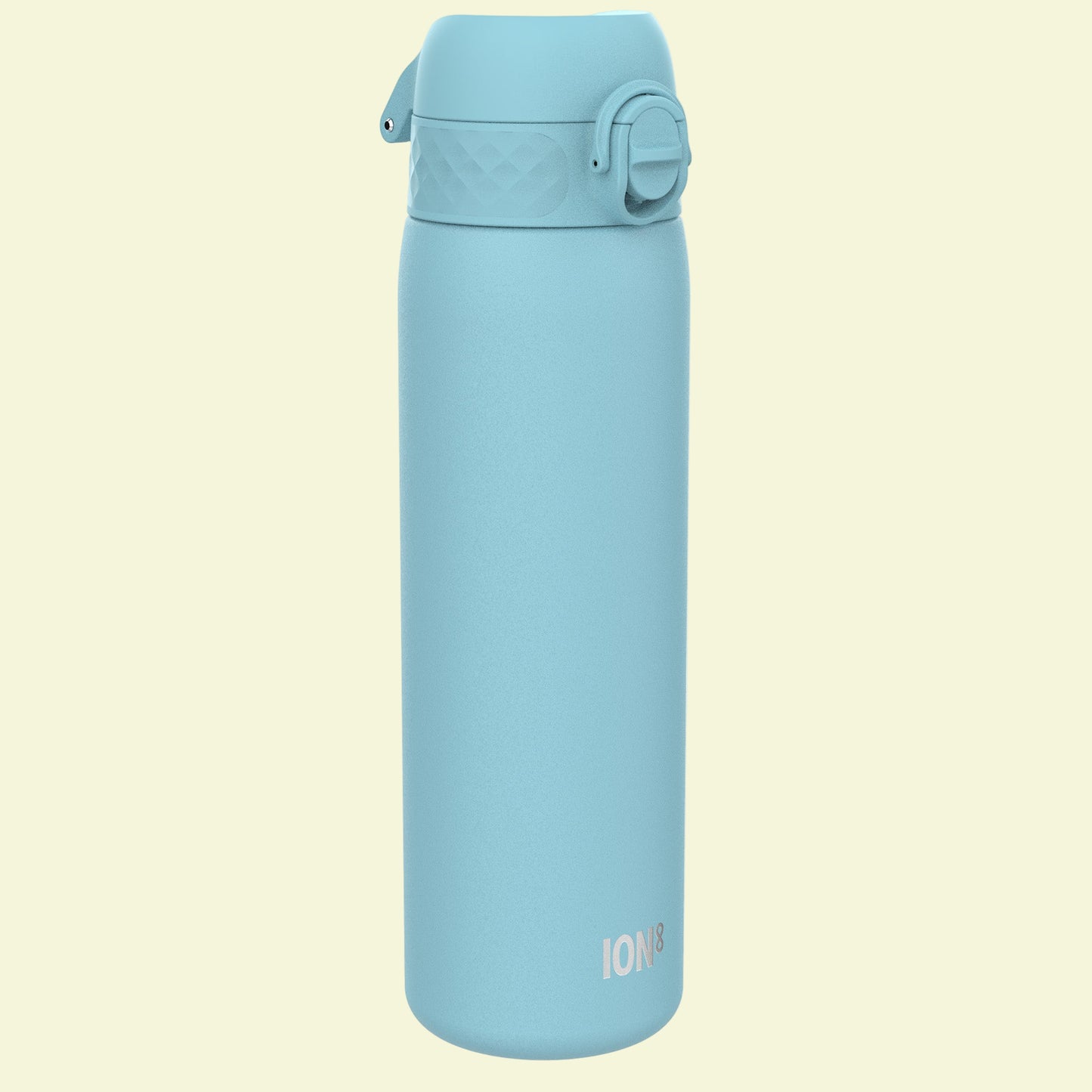 Light blue insulated bottle with a white background