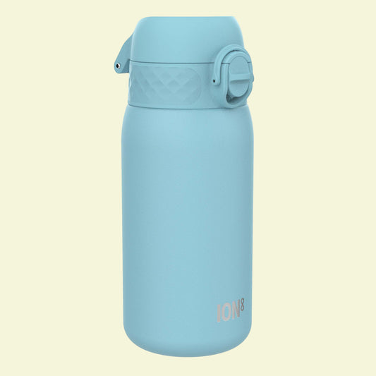 Light blue water bottle with a cap on a white background