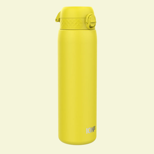 Yellow thermos bottle with 'ION' branding on a white background