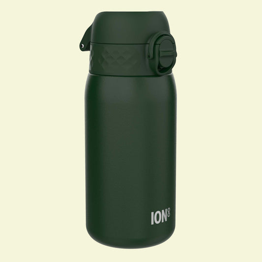 Green insulated bottle with 'ION8' branding on a white background