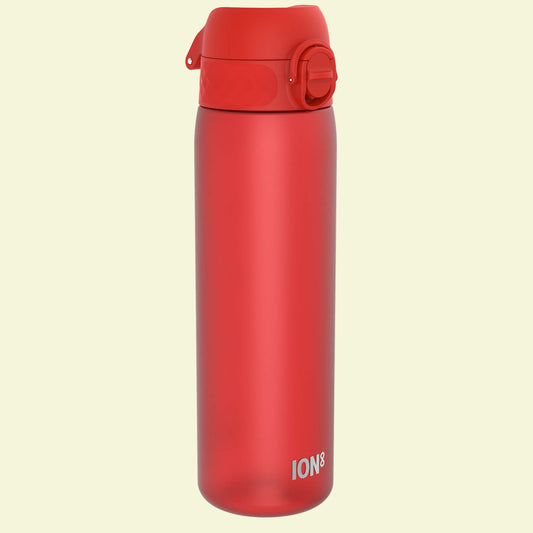 Red water bottle with a lid on a white background