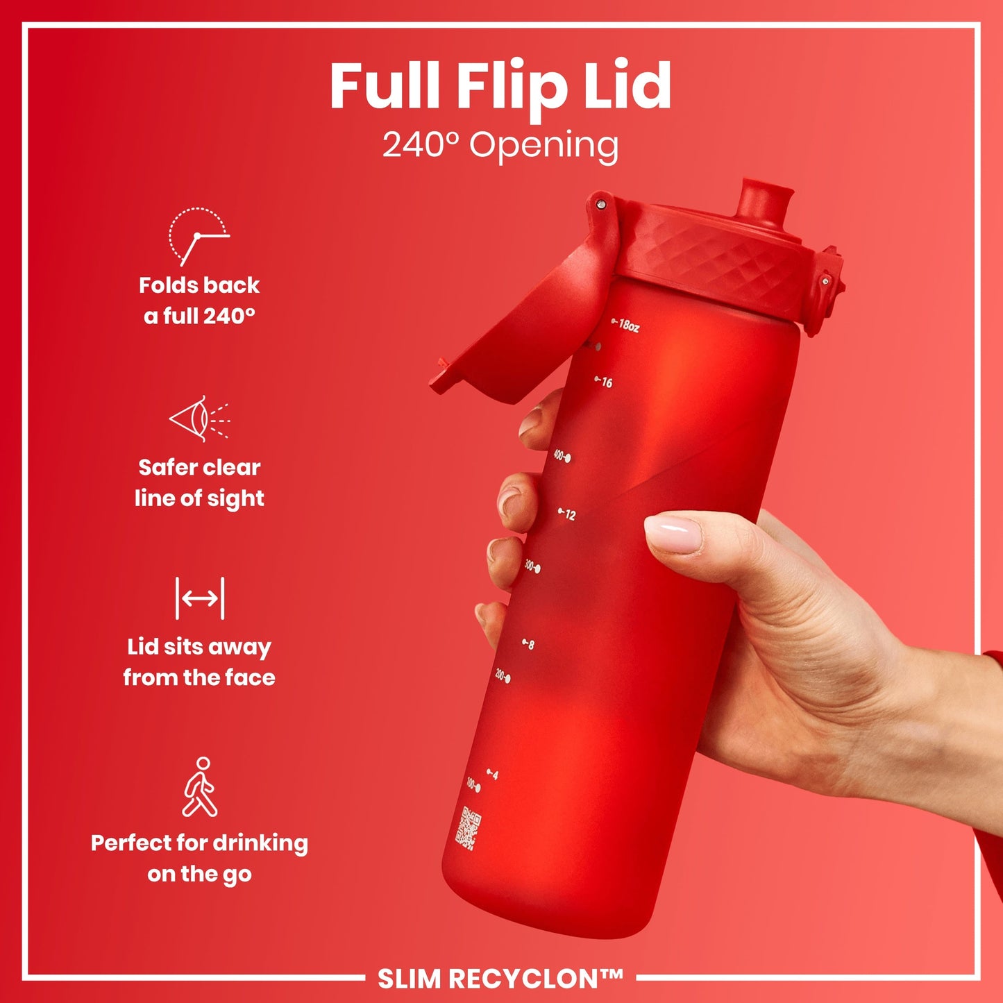 Red shaker bottle with a full flip lid on a red background