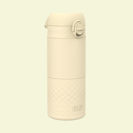 Cream-colored thermos bottle with 'ION' branding on a white background