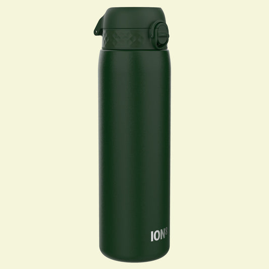 Green insulated bottle with 'ION' branding on a white background