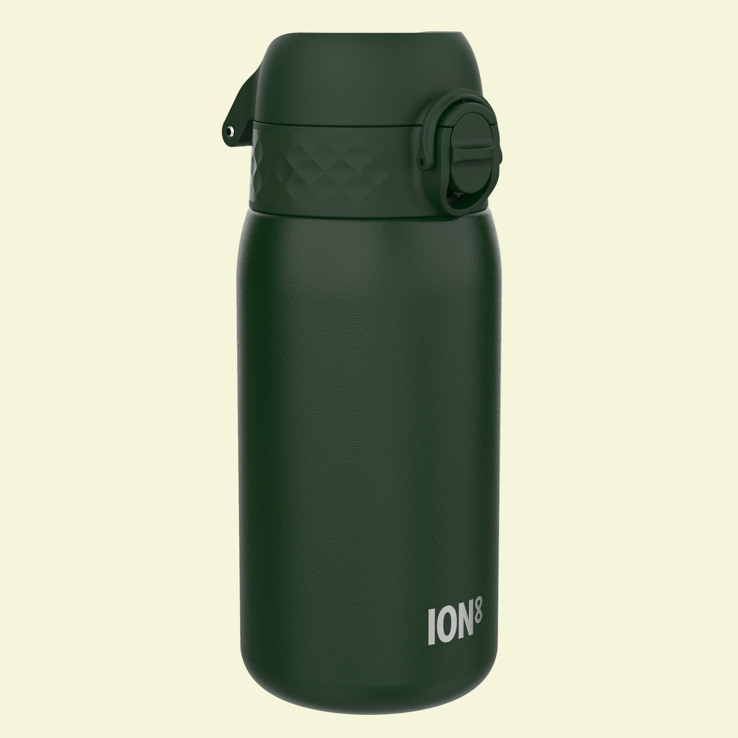 Green insulated bottle with 'ION8' branding on a white background