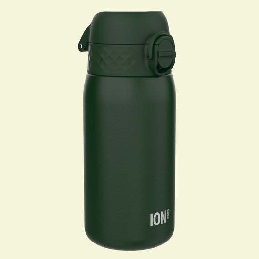 Green insulated bottle with 'ION8' branding on a white background