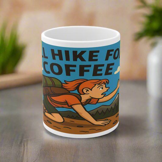Funny Will Hike for Coffee mug for women - ceramic design