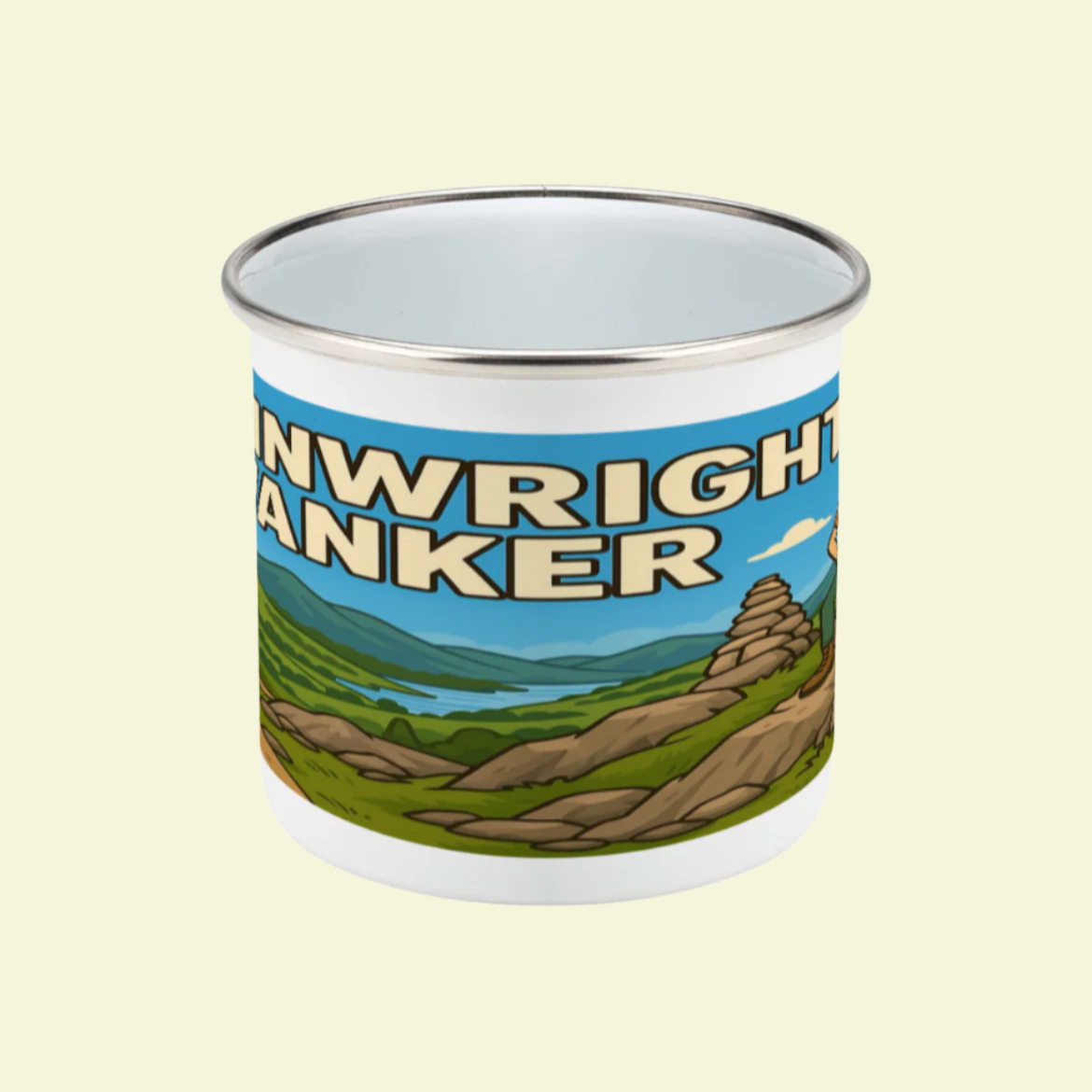 Wainwright Wanker coffee mug for outdoorsy women - Lake District enamel style